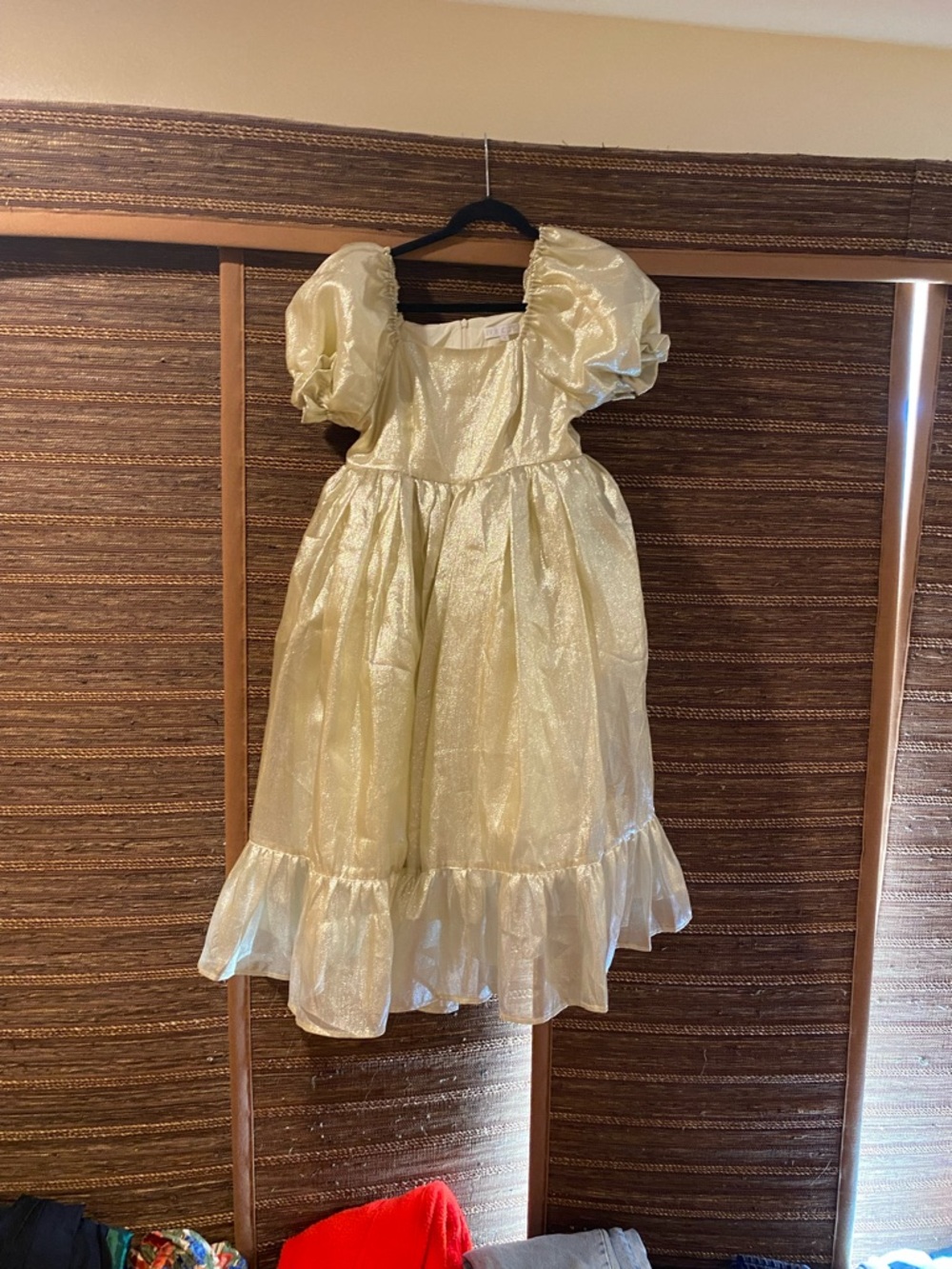 Ivy City Co Gold Metallic Puff Sleeve Dress